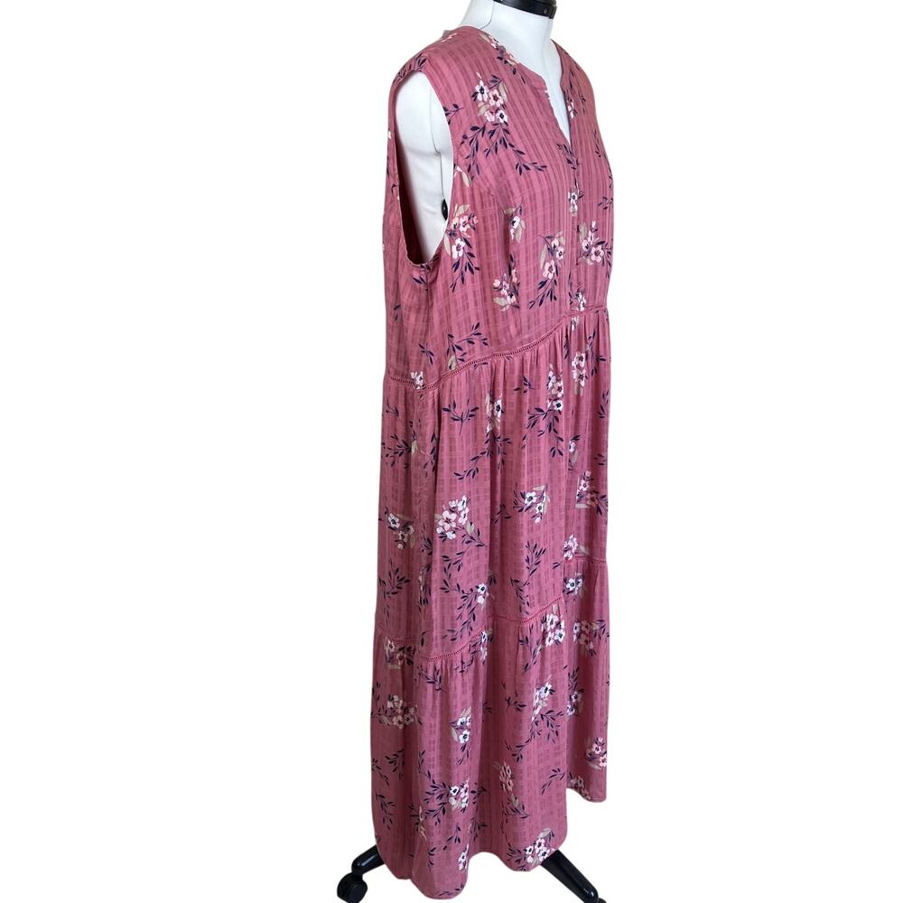 J. Jill Sz 3X NWT Dusty Rose Tiered Floral Sleeveless Rayon Maxi Dress - Picture 9 of 16